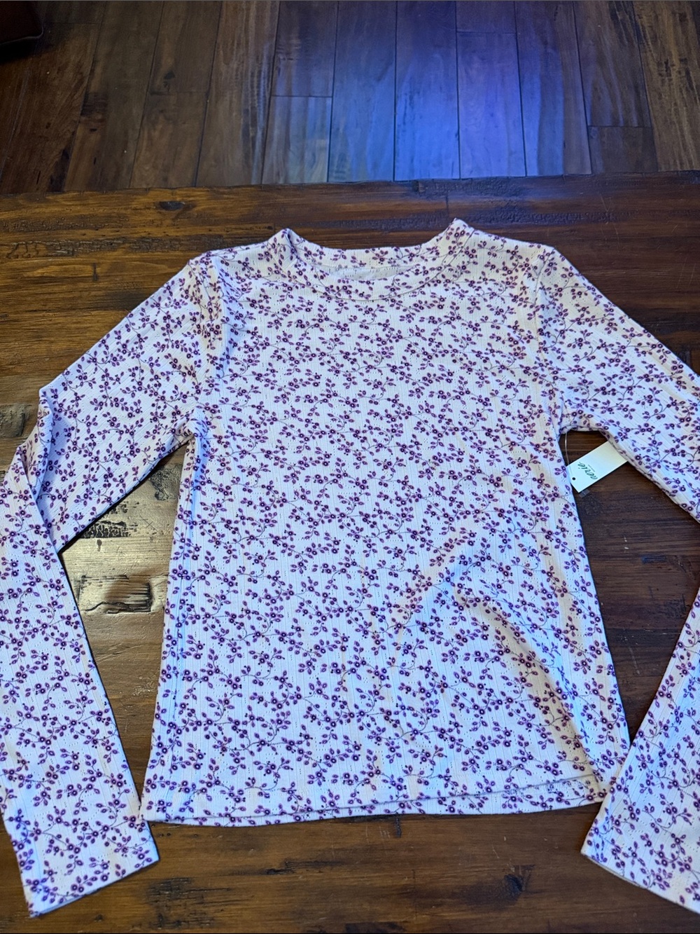 aerie White Long Sleeve Tee with Purple Floral Print